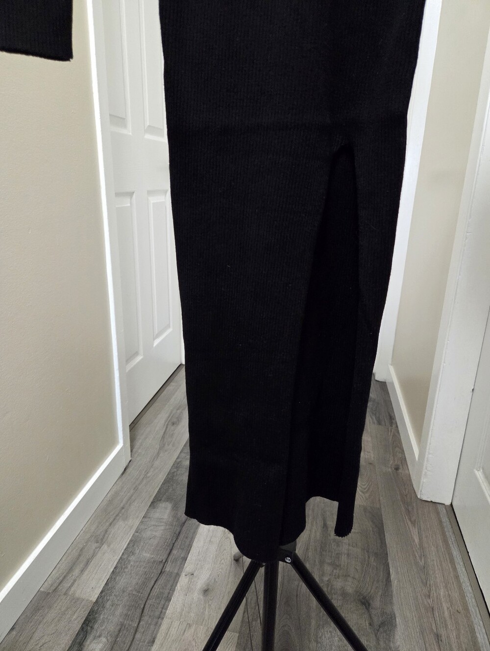 NWT Kuwalla Black Ribbed Collared Midi Dress Long Sleeve Stretch Viscose Blend - Picture 11 of 12